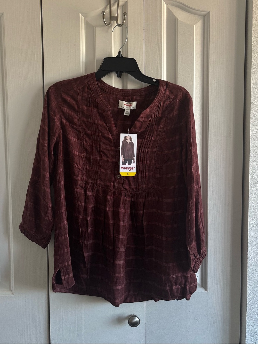 Wrangler Women’s Maroon Plaid Button-Down Tunic